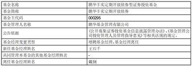 鹏华丰实定期开放债券型证券投资基金 基金经理变更公告