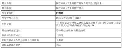 国联安安泰灵活配置混合型证券投资基金基金经理变更公告